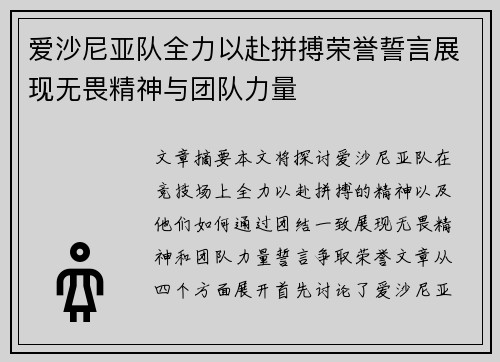 爱沙尼亚队全力以赴拼搏荣誉誓言展现无畏精神与团队力量