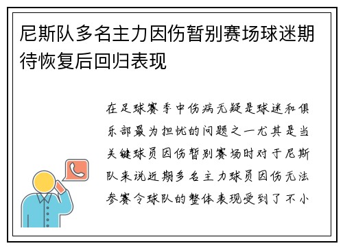 尼斯队多名主力因伤暂别赛场球迷期待恢复后回归表现